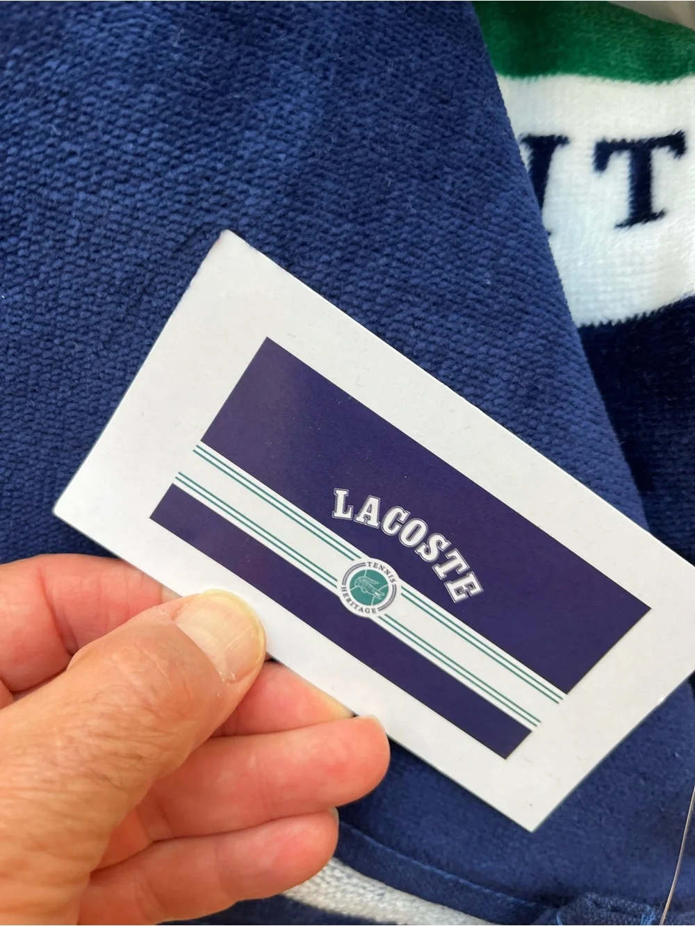 New Lacoste alligator Blue Green Tennis Heritage stripe beach towel.
